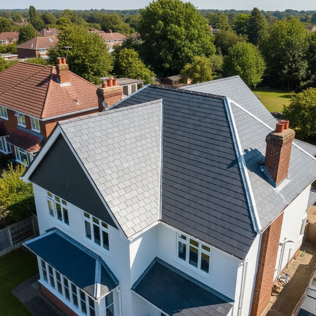 New slate roof with lead valleys completed by roofing specialists in Hemel Hempstead