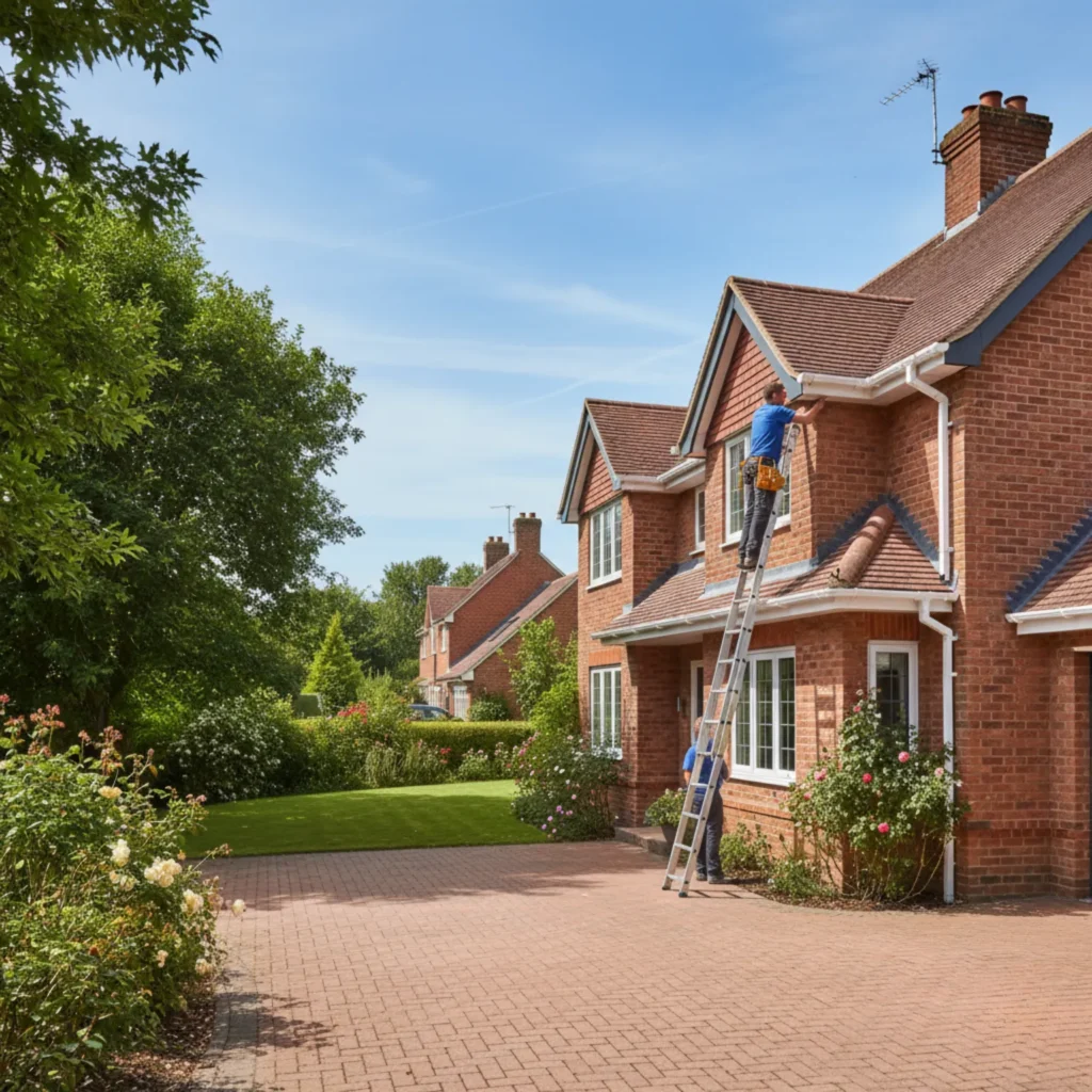 Professional gutter installation on a traditional brick home in Chipperfield, Hertfordshire