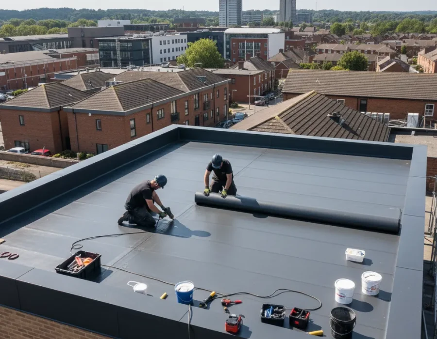 Flat roof installation on a commercial property in Hemel Hempstead.