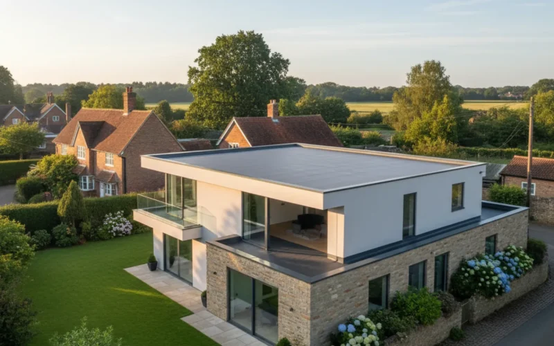 Modern flat roof installation on a home in Chipperfield, Hertfordshire Modern flat roof installation on a home in Chipperfield, Hertfordshire