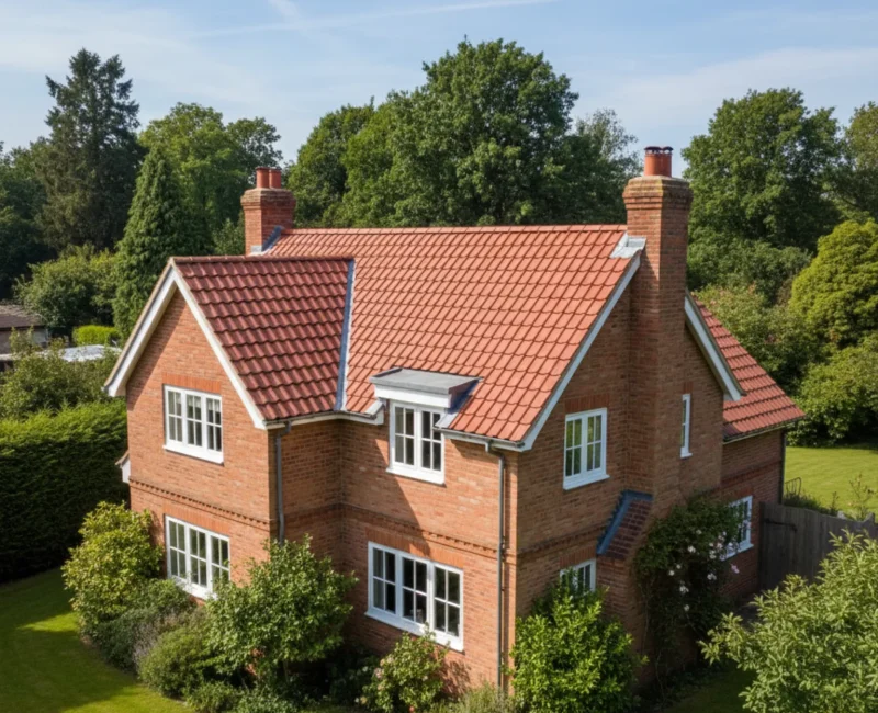 Newly installed lead flashing and detailing on a traditional roof in Chipperfield