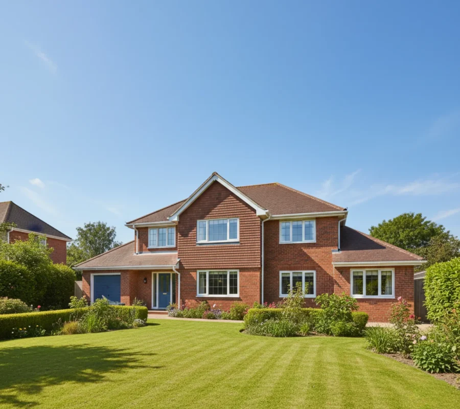 Wide-angle photo of a completed fascia and soffit installation on a home in Chipperfield, Hertfordshire